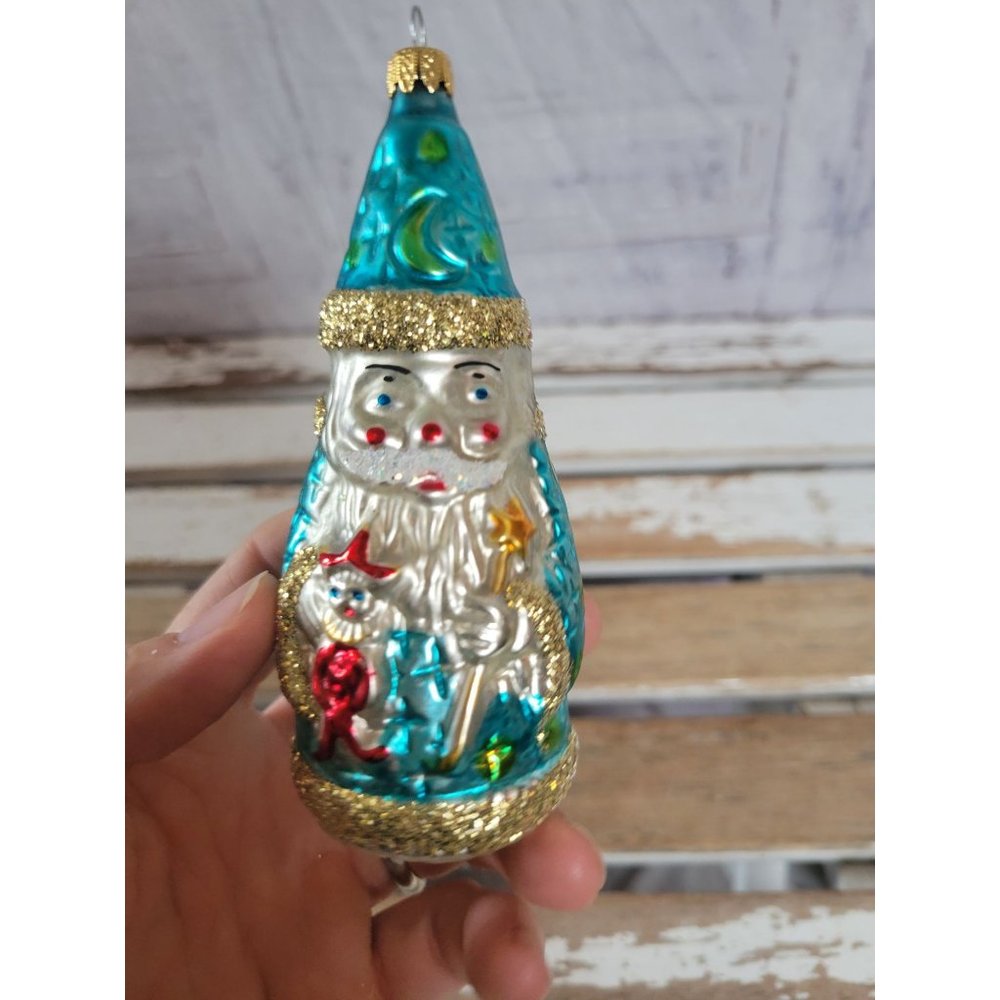 Vintage wizard Glass Santa ornament Xmas tree holiday‎ home decor vintage
